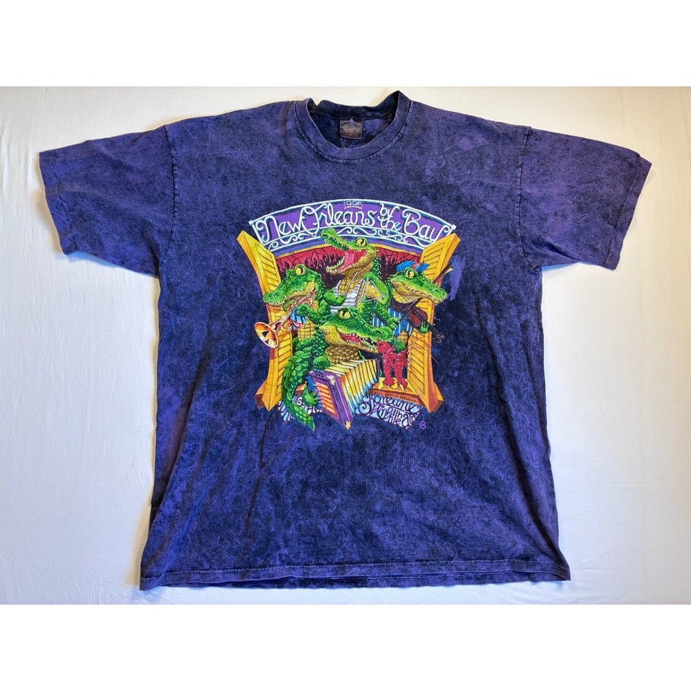 Vintage 1995 Touch of Gold New Orleans By The Bayou XL Purple Crocodile Band Tee